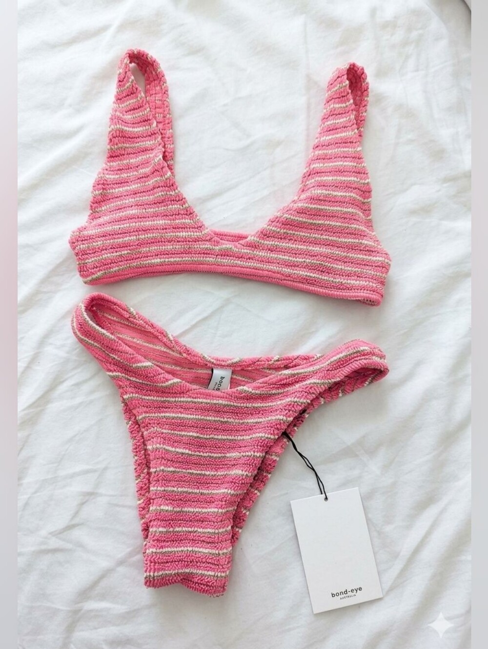 NWT bond-eye Pink & Cream Ribbed Stripe Bikini Set Xs To L